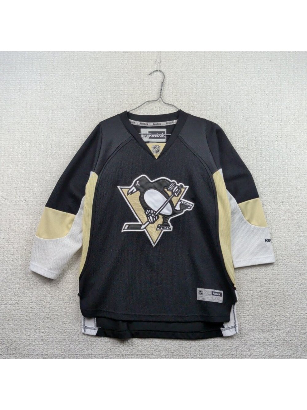 Y2K Reebok x Pittsburgh Penguins Jersey Youth Sz L/XL NHL Hockey Black / Gold